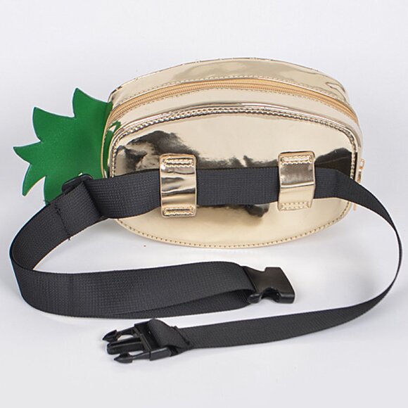 Belt Bag/ Fanny Bag /Sideways Upside down Pineapple /Shiny Gold & Green - NWT - Picture 3 of 6